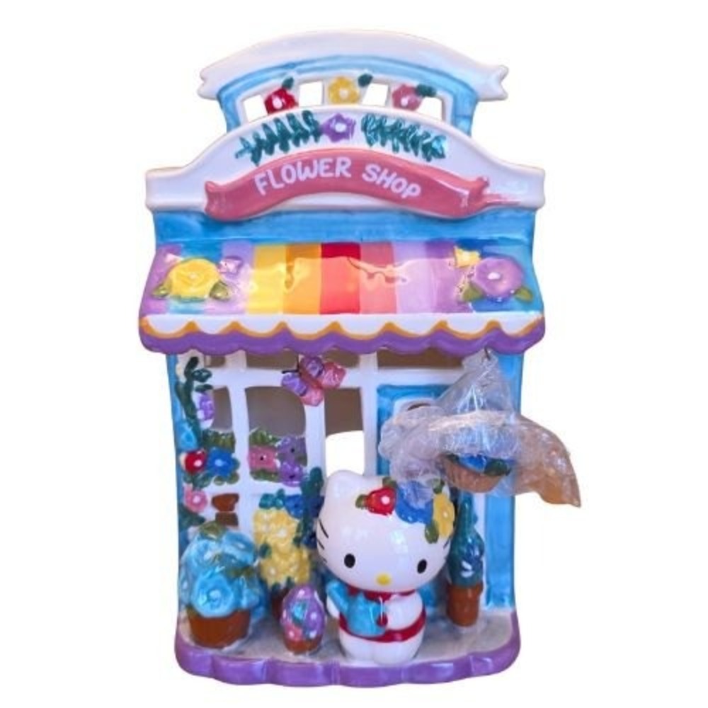 Hello Kitty Floral Garden Tea Light Candle House Holder Blue‎ Sky Ceramic